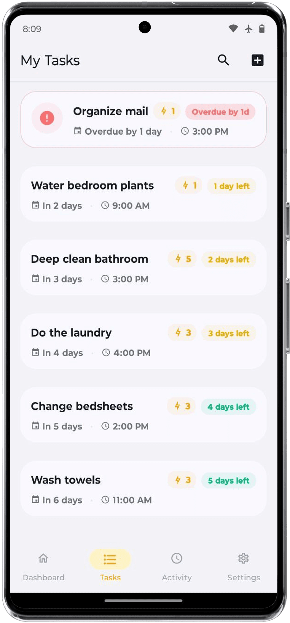 My Tasks screen